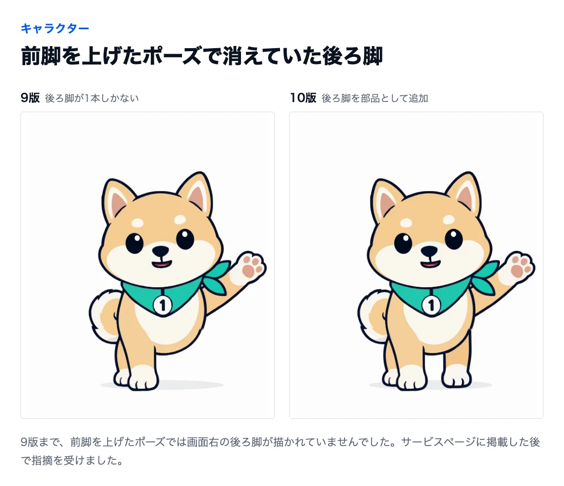 前脚を上げたポーズで消えていた後ろ脚。9版と10版の比較